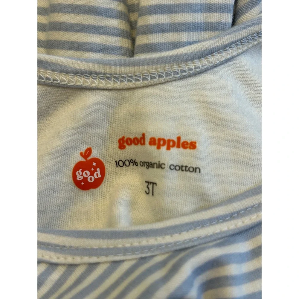 K19 Good Apples Girls 3T Organic Cotton Blue‎ White Striped Long Sleeve  Dress